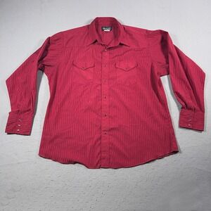 Vintage Wrangler Shirt Men XL Western Pearl‎ Snap Red Striped  Cowboy Rodeo